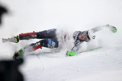 Norway's Mina Fuerst Holtmann crashes out in Zagreb's women's slalom.