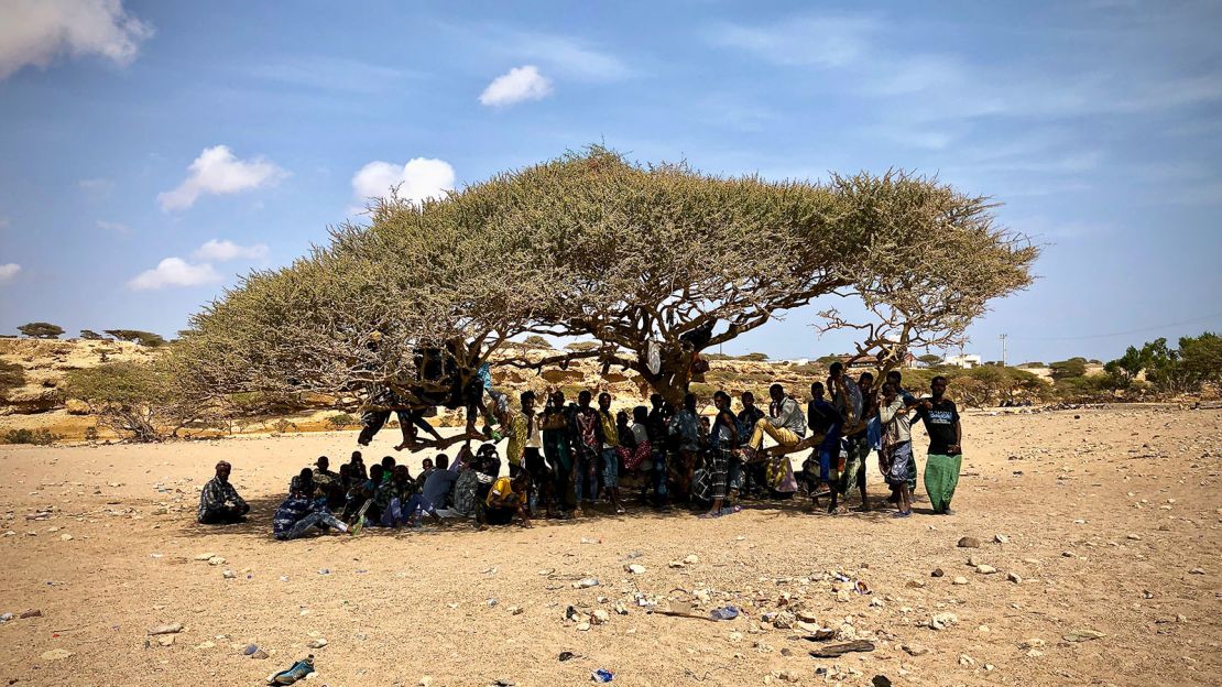 Ethiopian migrants in Djibouti waiting to make the ocean crossing to Yemen, from where they will transit to Saudi Arabia. They say they are unaware there is a war in Yemen. 