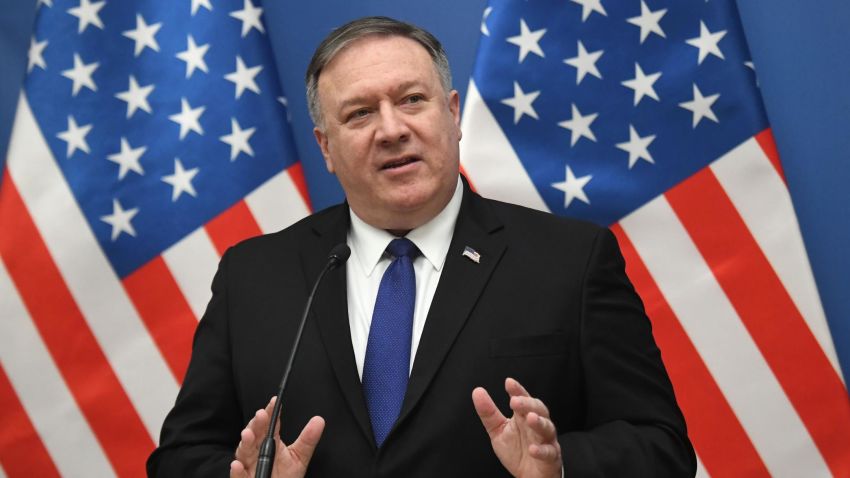 US Secretary of State Mike Pompeo addresses a press conference in Budapest on February 11, 2019. - Pompeo is on his one-day official visit to Hungary, at the first station of his four-day official visit to Hungary, Slovakia and Poland. (Photo by ATTILA KISBENEDEK / AFP)        (Photo credit should read ATTILA KISBENEDEK/AFP/Getty Images)