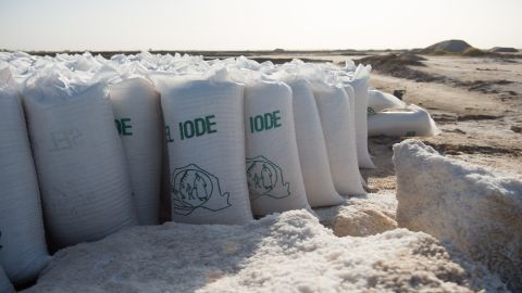 Bags of iodized salt ready for distribution.