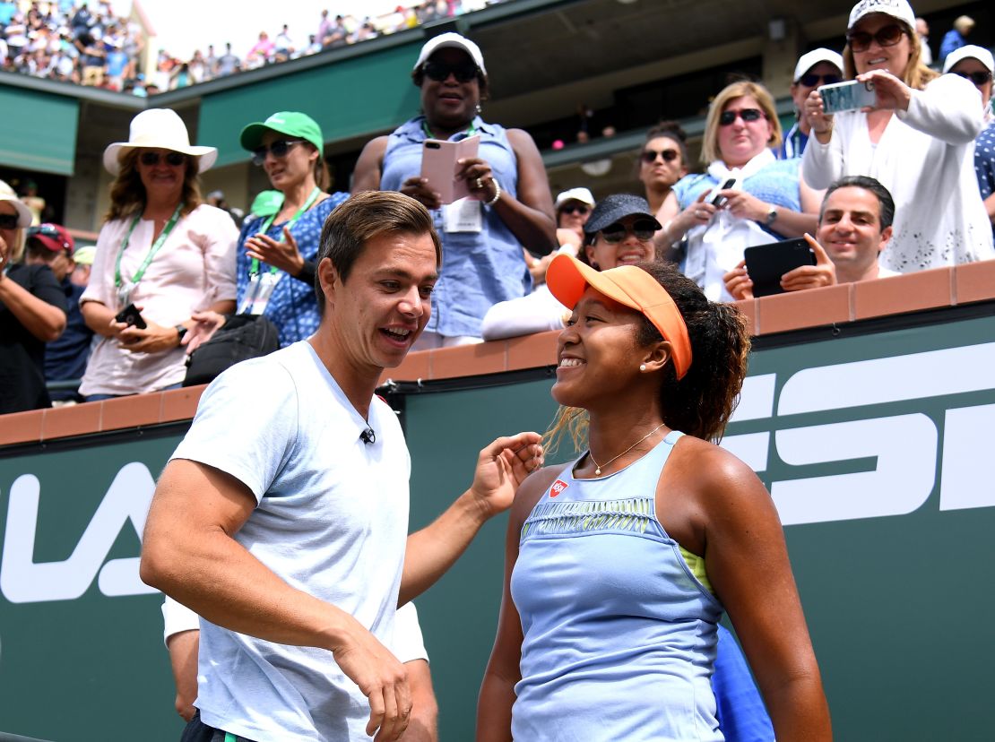 Osaka with Sascha Bajin after her victory in Indian Wells last year. 