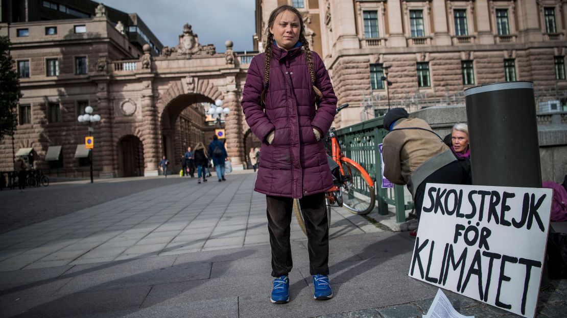 Thunberg strikes every Friday outside Swedish Parliament in a bid to get politicians to act on climate change.