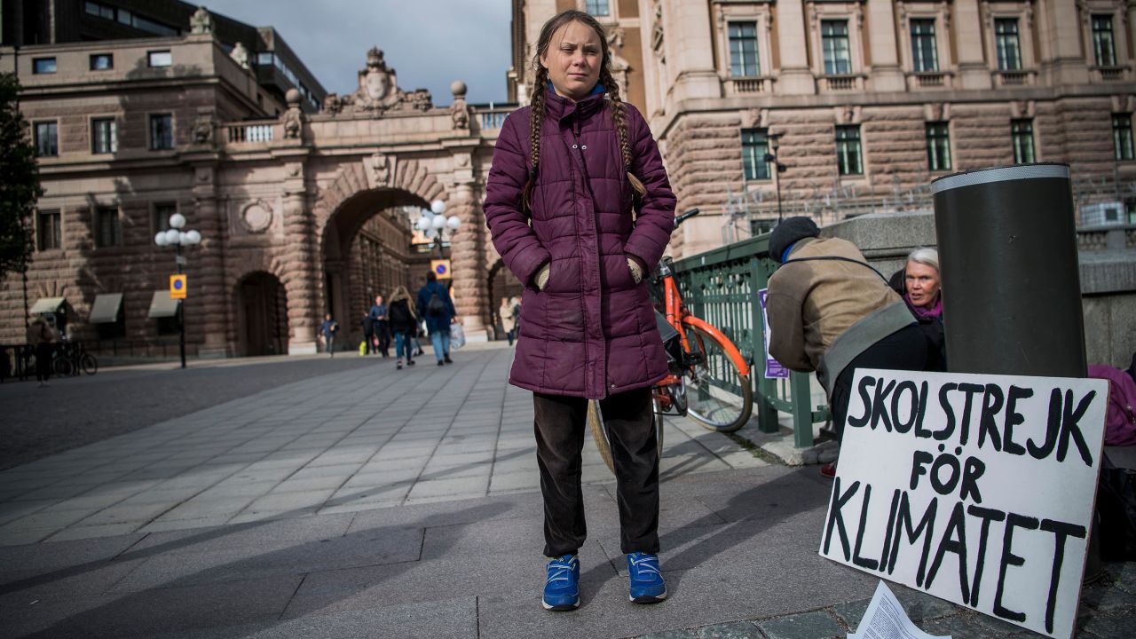 Thunberg strikes every Friday outside Swedish Parliament in a bid to get politicians to act on climate change.
