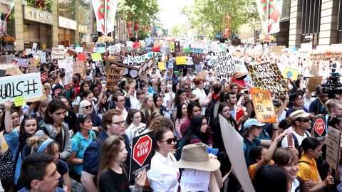 Students gather at a climate change event in Sydney.