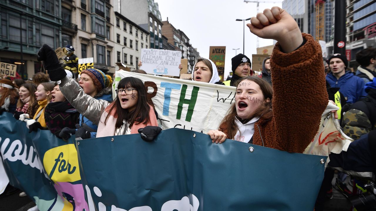 Students in Brussels strike from school to protest a lack of climate awareness on January 31, 2019. (Eric Lalmand/AFP/Getty Images)