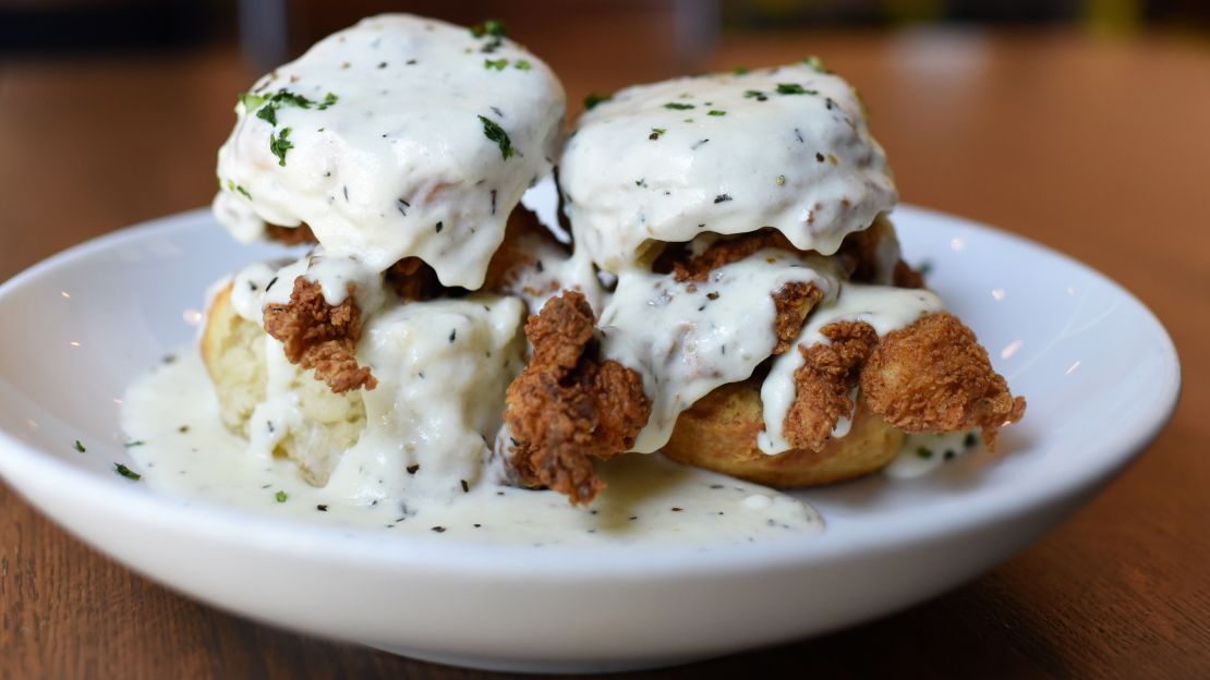 Dish Society in the recently opened Finn Hall serves hearty, comfort fare such as chicken and biscuits with gravy.