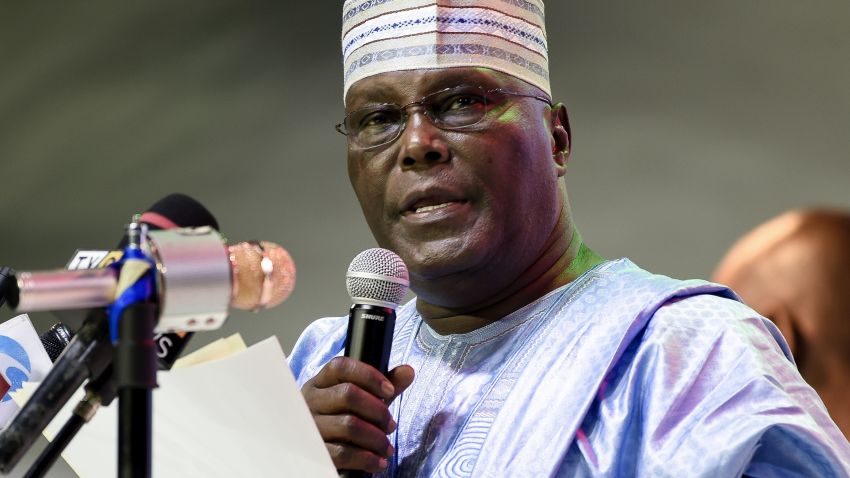 Former vice-President Atiku Abubakar speaks during the People's Democratic Party (PDP)'s national convention in Port Harcourt, Rivers State on October 6, 2018. - Nigeria's main opposition People's Democratic Party (PDP) has picked Abubakar to challenge President Buhari who is seeking a second term in presidential polls scheduled for February 2019. (Photo by PIUS UTOMI EKPEI / AFP)        (Photo credit should read PIUS UTOMI EKPEI/AFP/Getty Images)