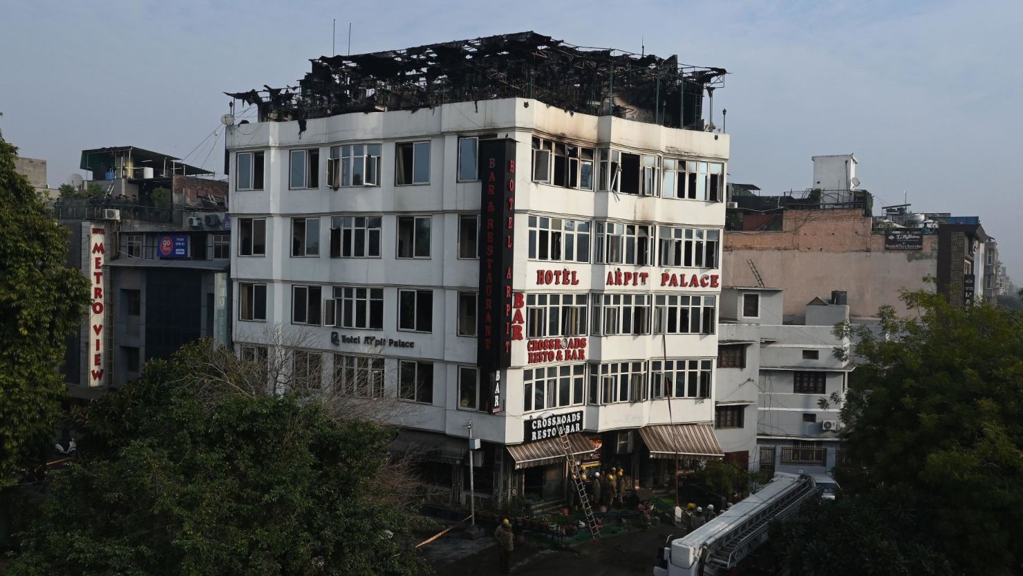 The Hotel Arpit Palace after a fire broke out on its premises in New Delhi on February 12, 2019.
