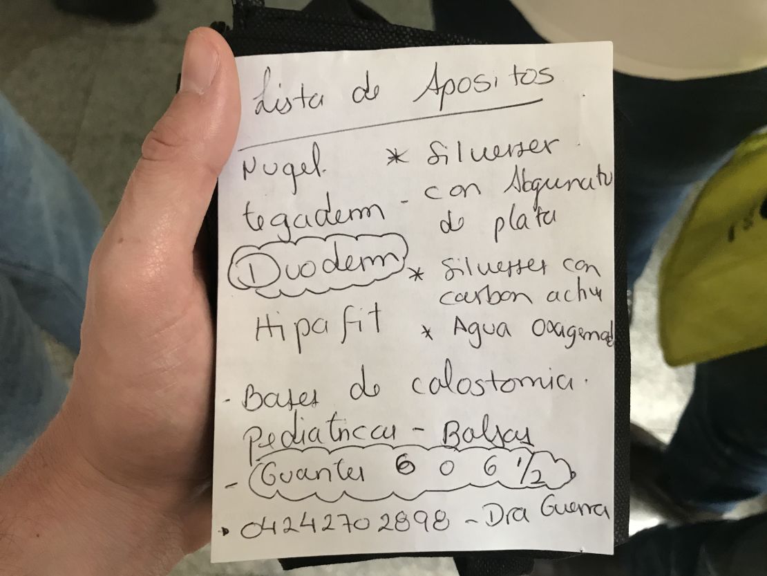 Hospitals are entirely dependent on outside donations. Here a doctor has written a shopping list of desperately needed supplies.
