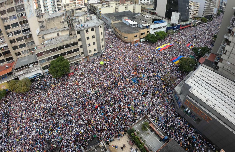 Venezuelan opposition supporters protested in Caracas on Tuesday, February 12, calling on Maduro to let humanitarian aid into the economically crippled country.