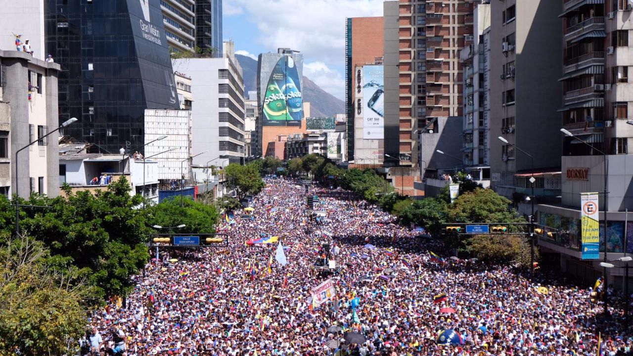 Opposition protesters assemble along Francisco de Miranda Avenue in central Caracas on Tuesday.