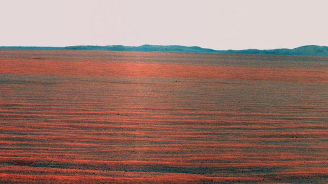 In 2010, Opportunity took this panorama of the eastward horizon view of Endeavour Crater's rim.