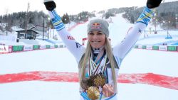 ARE, SWEDEN - FEBRUARY 10: Lindsey Vonn of USA celebrates during the FIS World Ski Championships Women's Downhill on February 10, 2019 in Are Sweden. (Photo by Christophe Pallot/Agence Zoom/Getty Images)