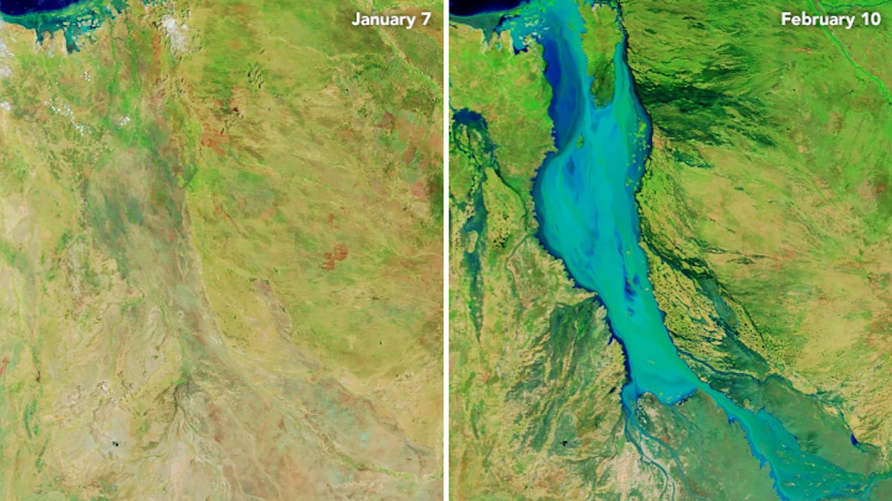 Satellite imagery shows the massive flooding that has hit northeast Australia in 2019.
