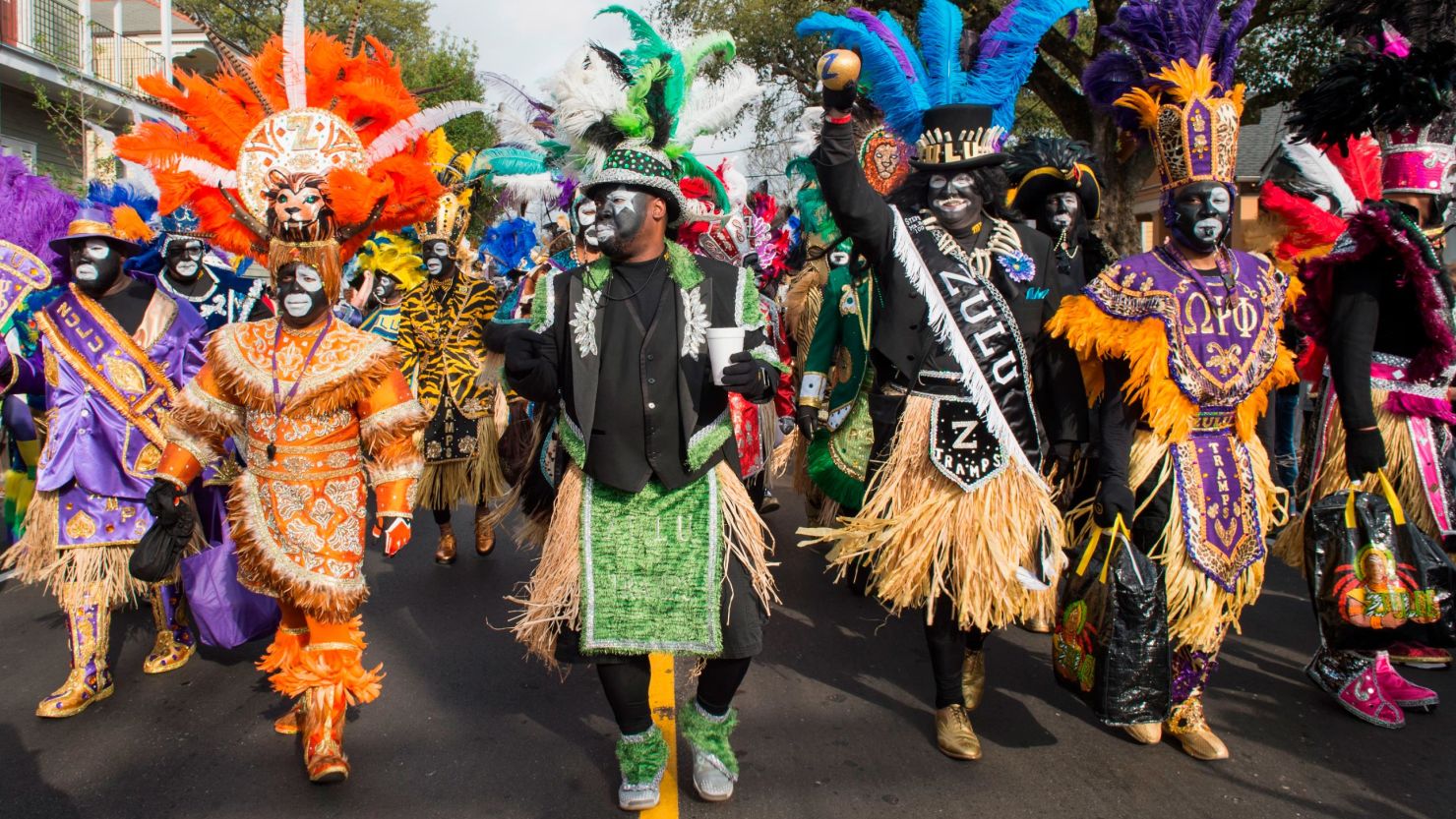 Zulu Social Aid & Pleasure Club members celebrate Mardi Gras in 2017 in New Orleans.