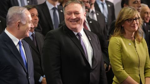 U.S. Secretary of State Mike Pompeo and  Israeli Prime Minister Benjamin Netanyahu attend the group photo at the Ministerial to Promote a Future of Peace and Security in the Middle East on February 14, 2019 in Warsaw, Poland. 