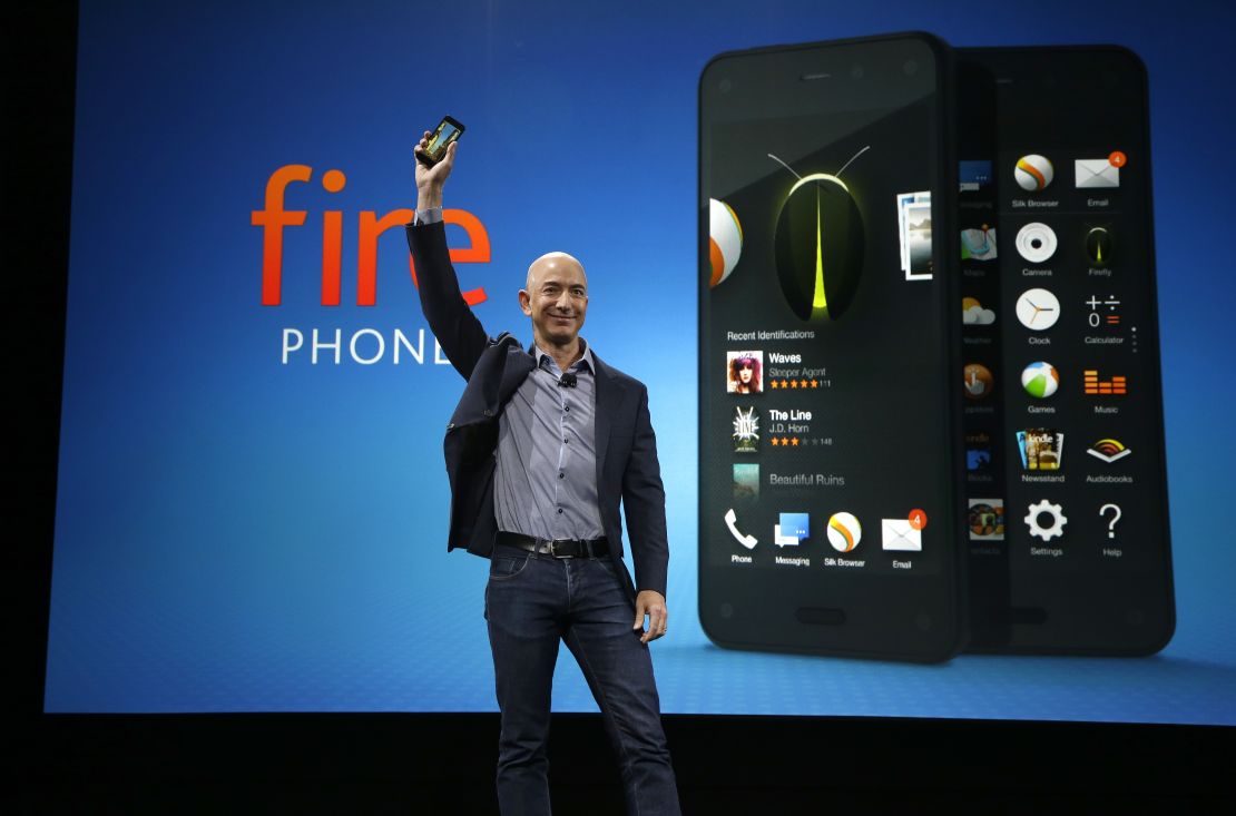 Amazon CEO Jeff Bezos introducing the new Amazon Fire Phone in 2014.