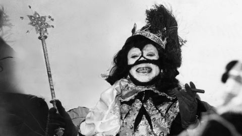 Louis Armstrong reigns as King Zulu in 1949.