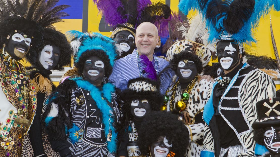 New Orleans Mayor Mitch Landrieu, center, and Zulu members pose in 2012 before the group's parade.