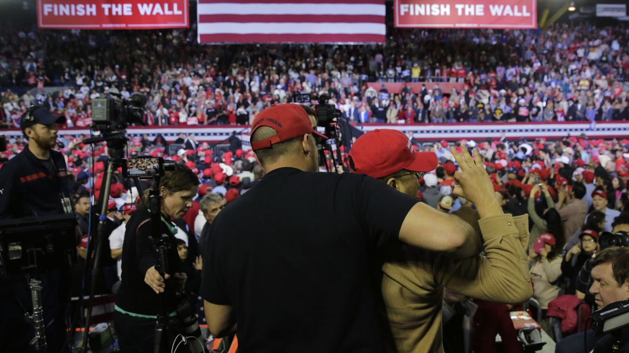 A man is restrained after <a href="https://www.cnn.com/2019/02/12/media/bbc-camera-man-attack-trump-rally-scli/index.html" target="_blank">he attacked a BBC photojournalist</a> who was covering President Donald Trump's rally in El Paso, Texas, on Monday, February 11. The man had gained access to an area designated for the news media and began shoving people, according to video of the incident. No one was seriously hurt. 