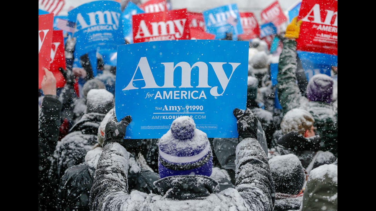 A supporter of US Sen. Amy Klobuchar holds up a sign as Klobuchar <a href="https://www.cnn.com/2019/02/10/politics/klobuchar-announcement-2020-president/index.html" target="_blank">announces her presidential bid</a> in Minneapolis on Sunday, February 10. <a href="https://www.cnn.com/interactive/2019/02/politics/2020-presidential-candidates-cnnphotos/index.html" target="_blank">In photos: The Democrats running for president</a>