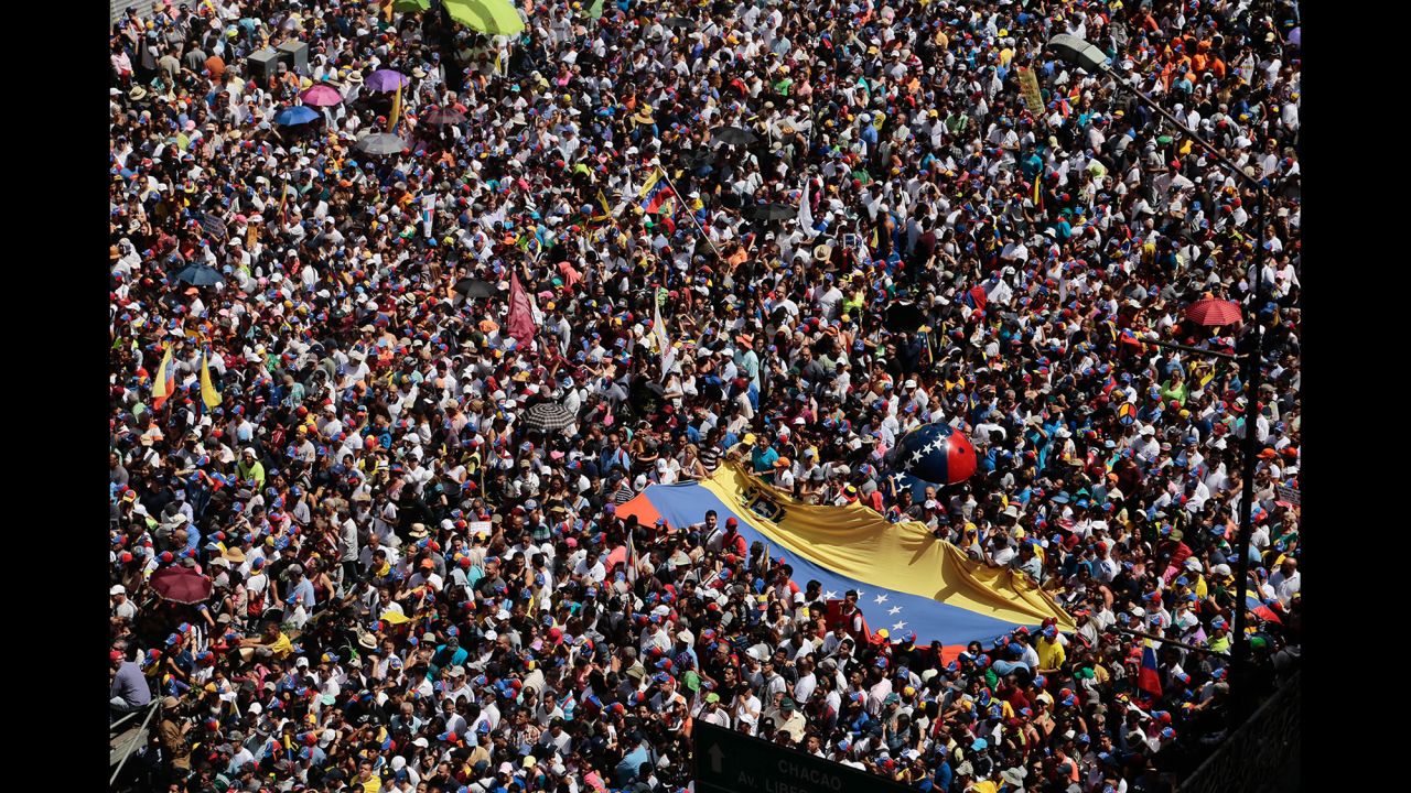 Venezuelan opposition supporters <a href="https://www.cnn.com/2019/02/12/americas/venezuela-politics-protests-intl/index.html" target="_blank">returned to the streets of Caracas</a> on Tuesday, February 12, calling on embattled President Nicolas Maduro to let humanitarian aid into the economically crippled country. <a href="http://www.cnn.com/2019/01/24/americas/gallery/venezuela-political-crisis/index.html" target="_blank">Maduro is under increasing pressure</a> from the United States and other countries to step down. A defiant Maduro has accused Washington of backing an attempted coup.
