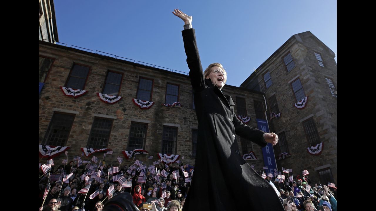 US Sen. Elizabeth Warren waves to supporters in Lawrence, Massachusetts, as she takes the stage <a href="https://www.cnn.com/2019/02/09/politics/elizabeth-warren-campaign-kickoff-massachusetts/index.html" target="_blank">to formally launch her presidential campaign </a>on Saturday, February 9.
