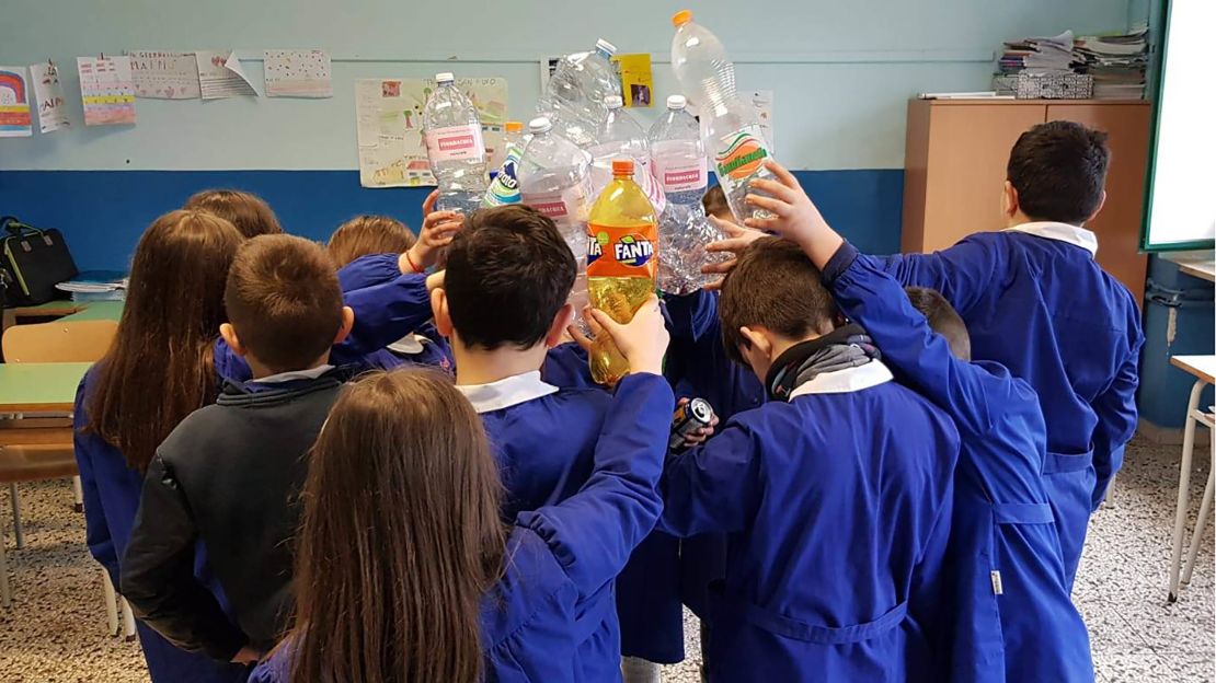 Children at San Rufo elementary school in Salerno are swapping plastic for books 