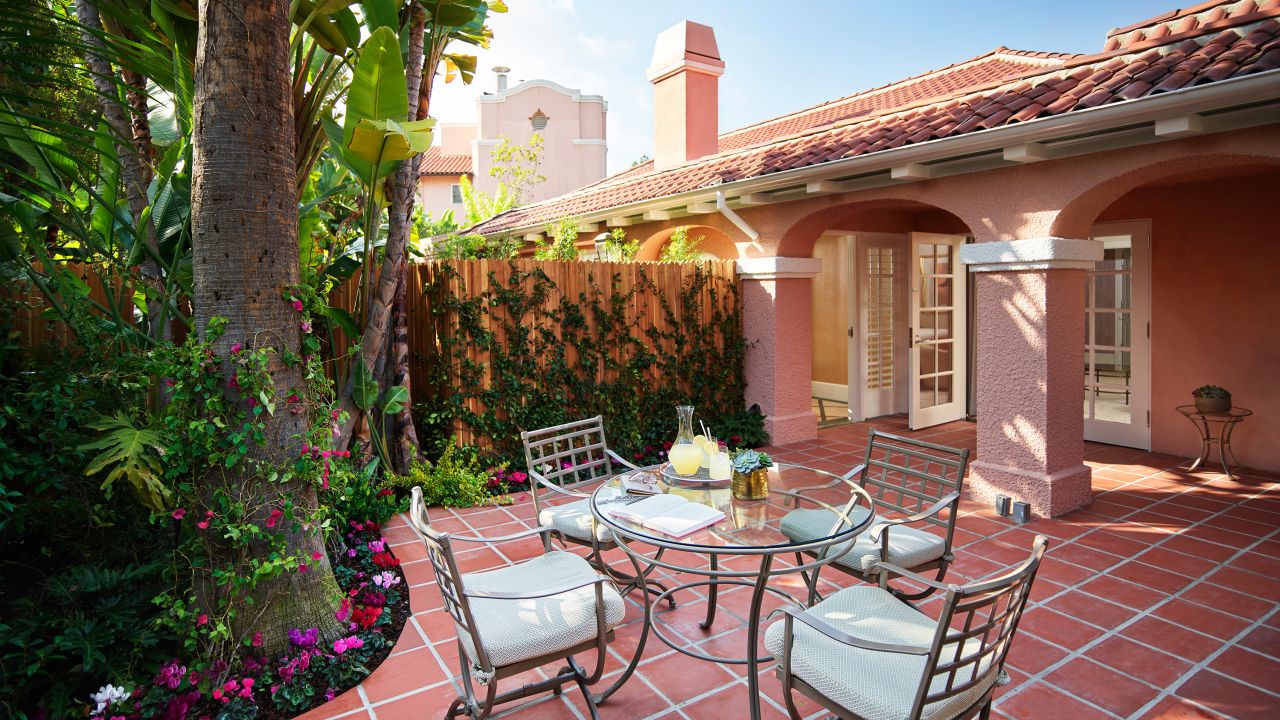 <strong>Lifestyles of the rich and famous:</strong> The Beverly Hills Hotel in California has unveiled two bungalow restorations inspired by two of its most famous guests: Marilyn Monroe and Howard Hughes. This is the patio area of Bungalow 1 (Marilyn's place). Click through the gallery to see more pictures of her spot plus photos of the Howard Hughes bungalow: