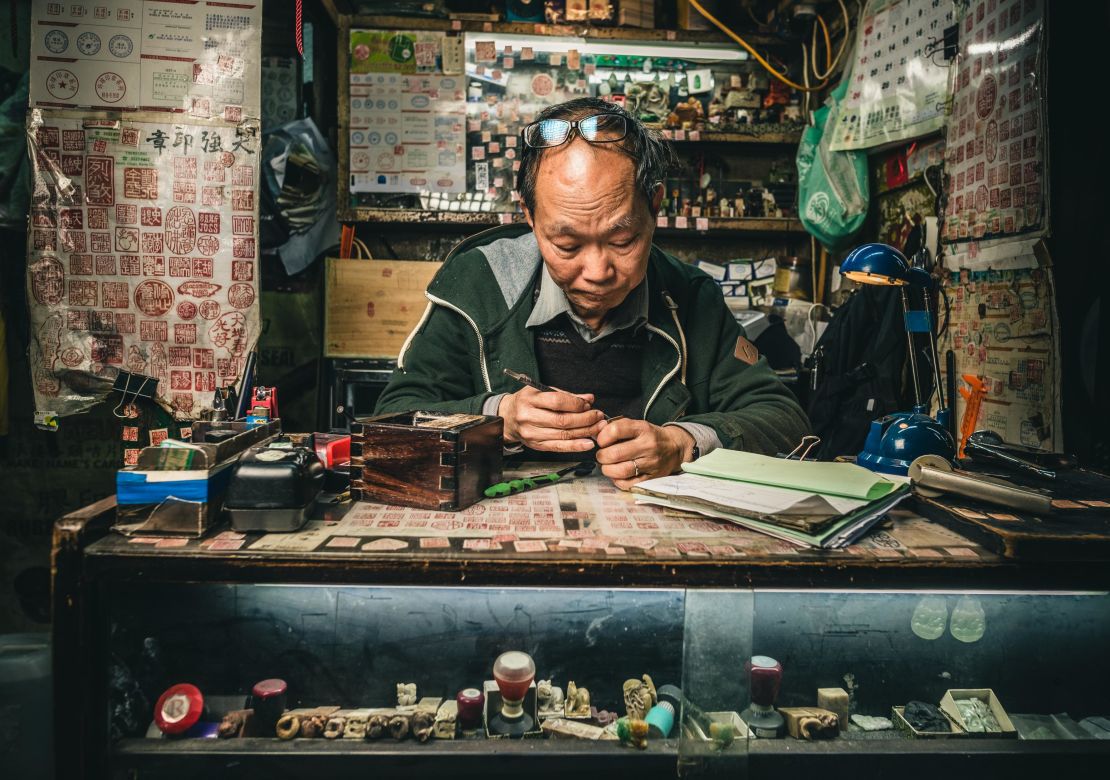 Mak Ping Lam learned the art of seal-making from his brother-in-law, and has since passed on his trade to his son, who works with him. 