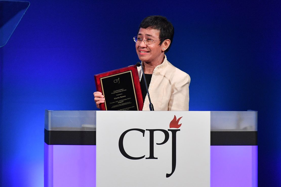 Ressa speaks onstage at the Committee To Protect Journalists' International Press Freedom Awards in November 2018.