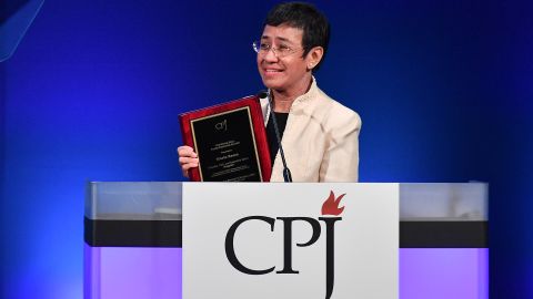 Ressa speaks onstage at the Committee To Protect Journalists' International Press Freedom Awards in November 2018.
