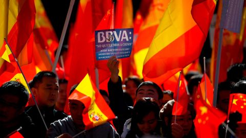 Protests took place outside a BBVA office in Madrid on Friday.