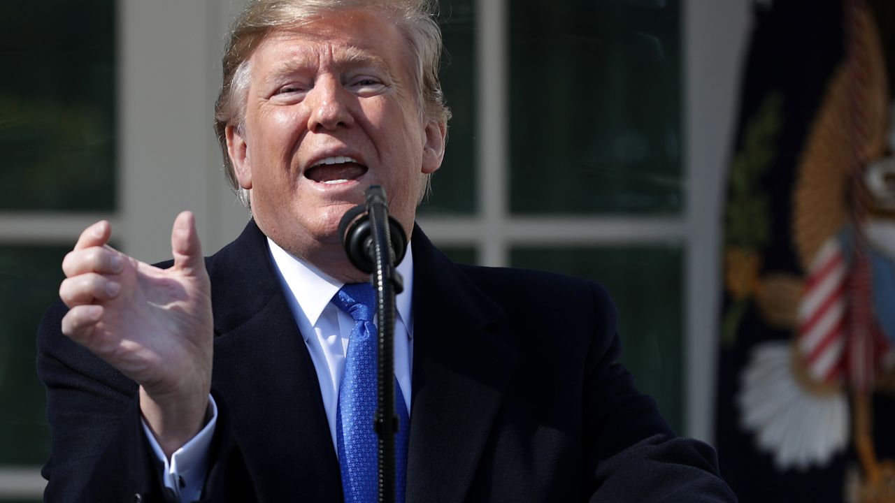 WASHINGTON, DC - FEBRUARY 15:  U.S. President Donald Trump speaks on border security during a Rose Garden event at the White House February 15, 2019 in Washington, DC. Trump said he would declare a national emergency to free up federal funding to build a wall along the southern border.  (Photo by Chip Somodevilla/Getty Images)