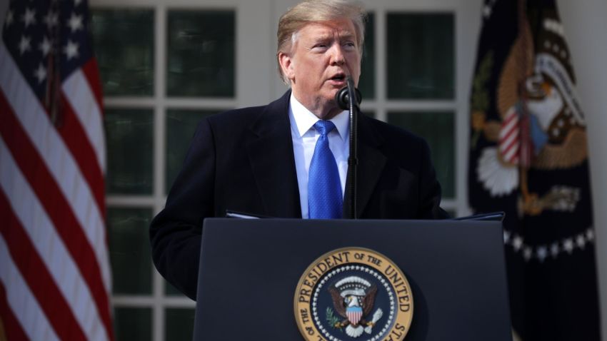 U.S. President Donald Trump speaks on border security during a Rose Garden event at the White House February 15, 2019 in Washington, DC. President Trump is expected to declare a national emergency to free up federal funding to build a wall along the southern border.