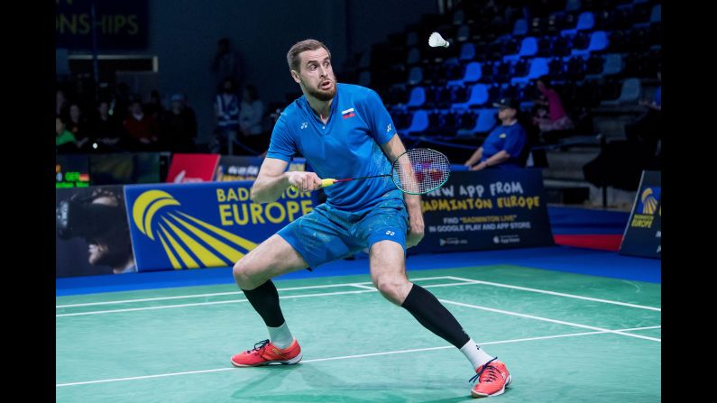 Vladimir Ivanov from Russia during the mixed doubles badminton match against England at the 2019 European Mixed Team Championships in Copenhagen on Wednesday, February 13. 