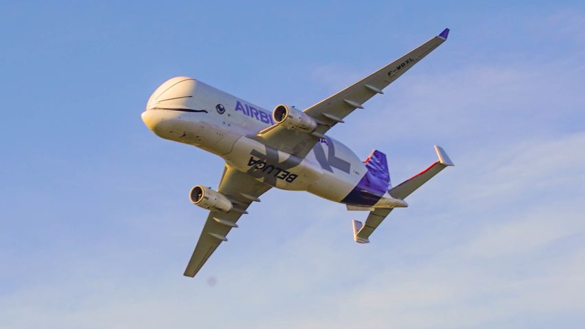 Airbus Beluga XL flies into the UK for the first time. February 14, 2019, Hawarden Airport, Wales, UK