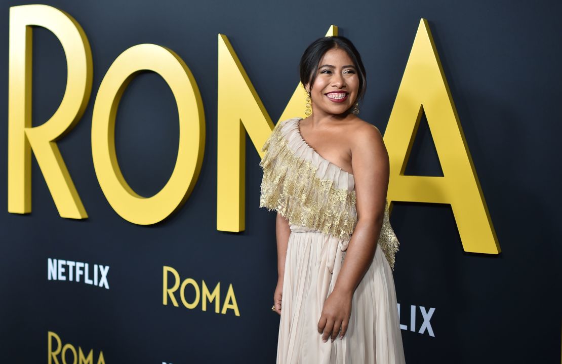 Yalitza Aparicio, the star of "Roma" wore Valentino to the film's Los Angeles premiere in December 2017.