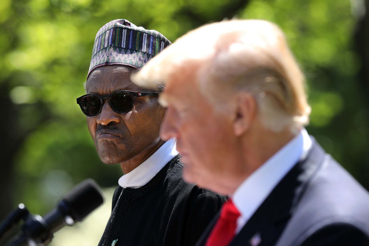 Buhari listens to US President Donald Trump during their joint press conference at the White House in April 2018. The two leaders also met in the Oval Office to discuss a range of bilateral issues.