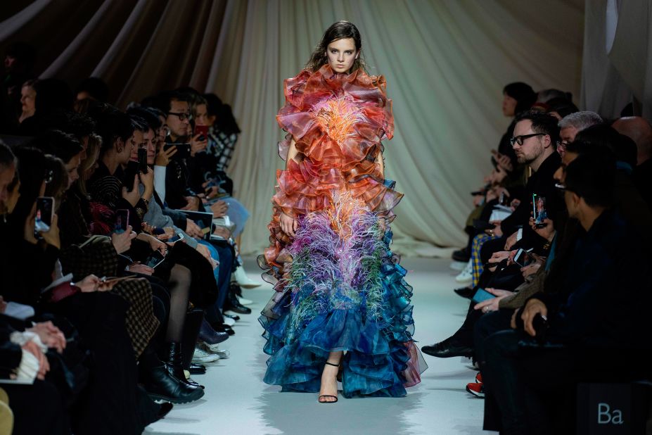 Mary Katrantzou showed a collection inspired by earth, wind, fire and water.