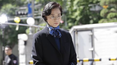 Lee Myung-hee, the wife of Korean Air Chairman Cho Yang-ho, arrives for questioning at Seoul Metropolitan Police Agency in Seoul, South Korea, Monday, May 28, 2018.