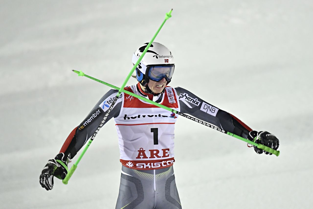 Henrik Kristoffersen of Norway steps out of long-time rival Marcel Hrischer's shadow to win gold in the giant slalom in Are.