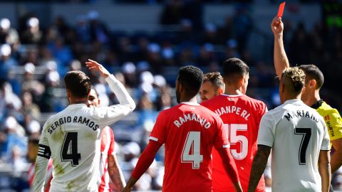 Sergio Ramos gets shown a red card against Girona, the 25th of his club career.