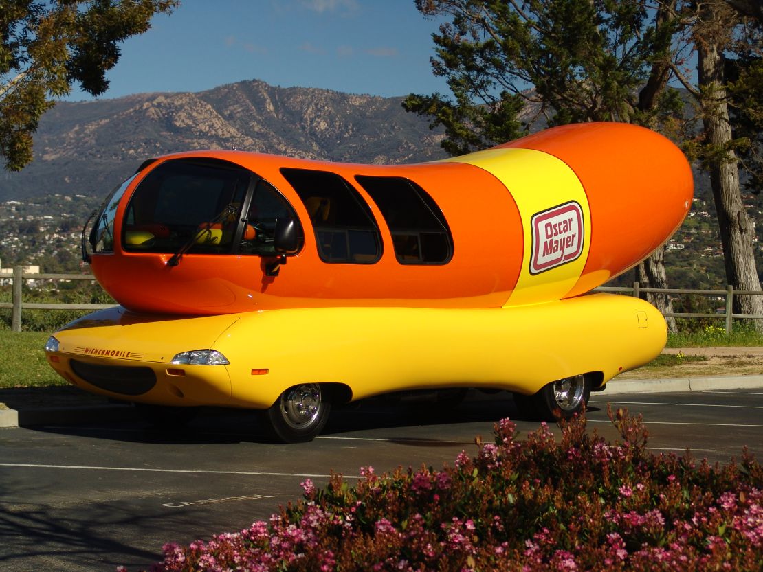The current Wienermobiles are the largest ever -- 27 feet long (or 60 hot dogs) and 11 feet high (23 hot dogs).