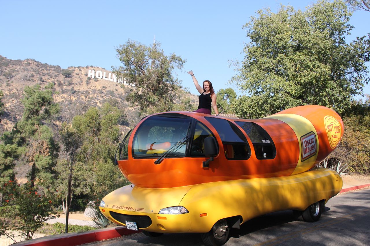 Hotdogger Hayley Rozman visited the Hollywood sign in California.