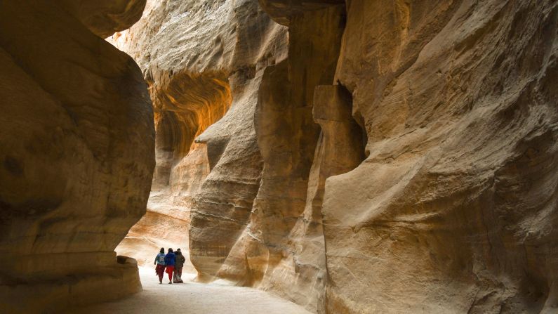 <strong>Petra, Jordan:</strong> Visitors congregate at Siq, a one-kilometer-long gorge that serves as the main entrance to the ancient Nabatean city of Petra.