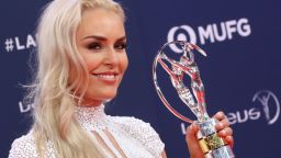 US skier Lindsey Vonn, winner of the Laureus Spirt of Sport Award 2019 poses with her award at the 2019 Laureus World Sports Awards ceremony at the Sporting Monte-Carlo complex in Monaco on February 18, 2019. (Photo by Valery HACHE / AFP)        (Photo credit should read VALERY HACHE/AFP/Getty Images)