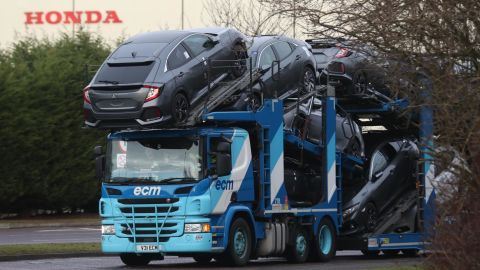 A car transporter at the Honda plant in Swindon.