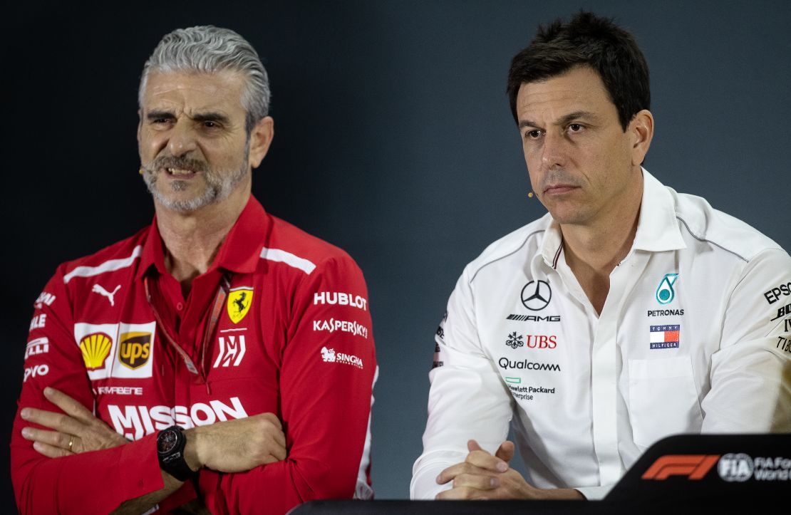 Toto Wolff (R) believes a no-deal Brexit will give teams like Ferrari an advantage. 