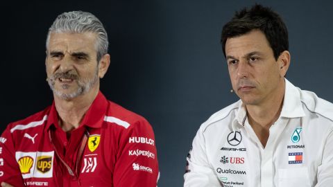 Toto Wolff (R) believes a no-deal Brexit will give teams like Ferrari an advantage.